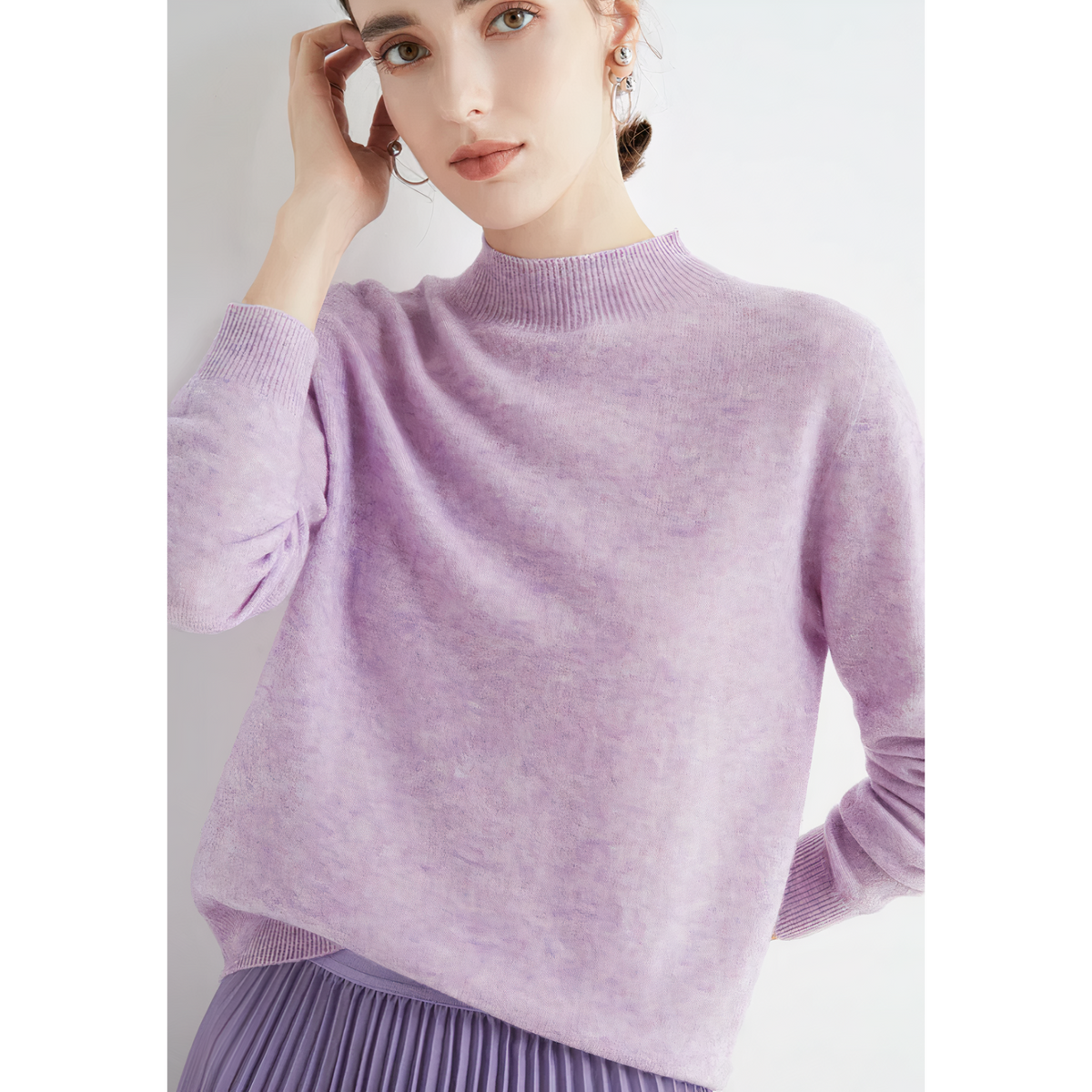 Luksusowy dziany sweter kaszmirowy dla kobiet - Evelina-Lawenda-S-Trend Polska