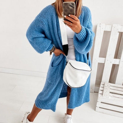 Miękko dziergany, oversize damski sweter - Sienna-Niebieski-XS-Trend Polska