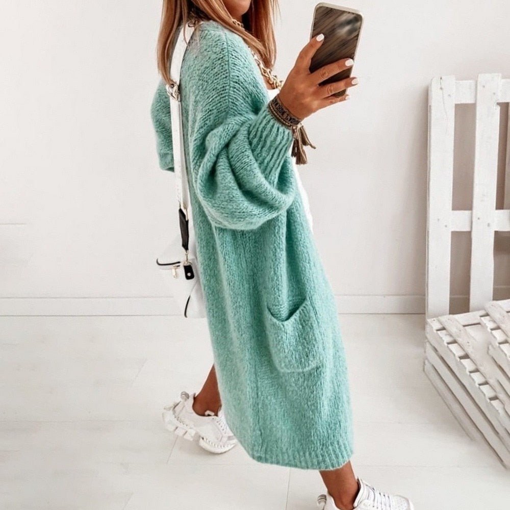 Miękko dziergany, oversize damski sweter - Sienna-Khaki-XS-Trend Polska