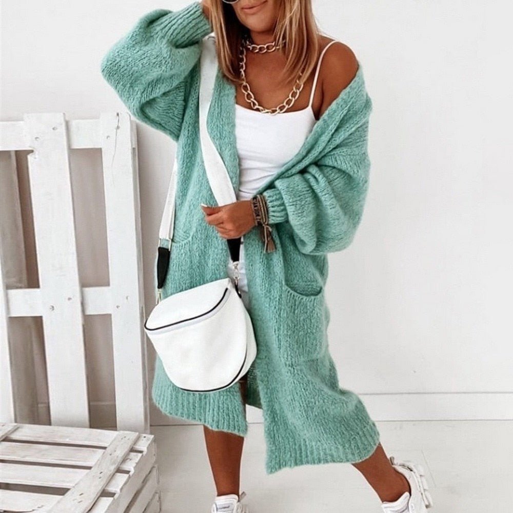 Miękko dziergany, oversize damski sweter - Sienna-Zielony-XS-Trend Polska
