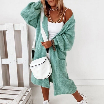 Miękko dziergany, oversize damski sweter - Sienna-Zielony-XS-Trend Polska
