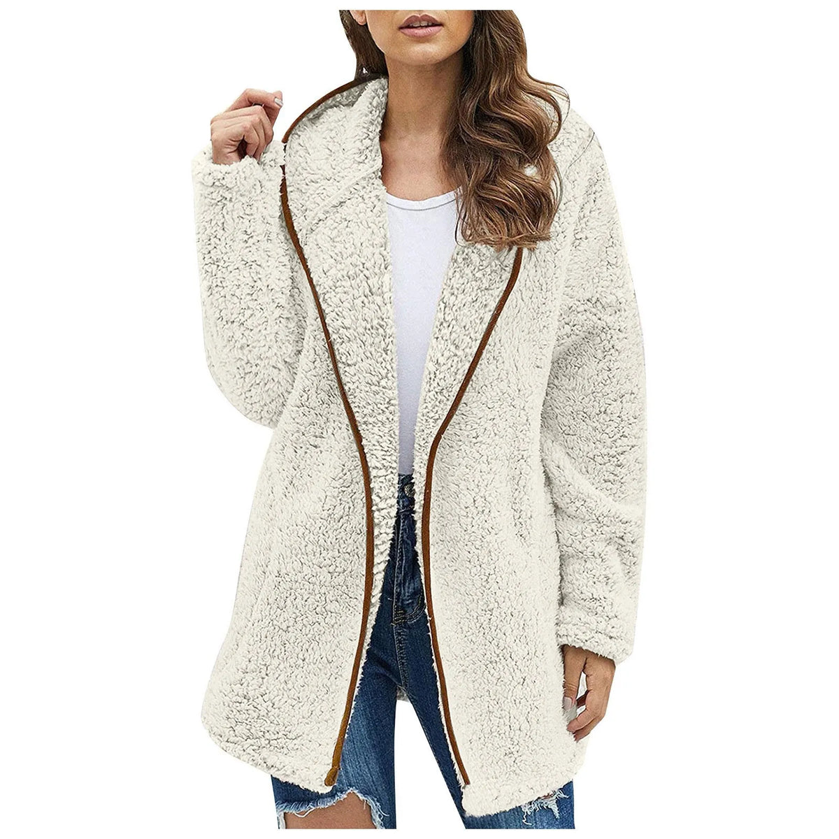 Modny Długi Polarowy Damski Sweter - Luna-Beżowy-S-Trend Polska