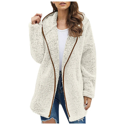 Modny Długi Polarowy Damski Sweter - Luna-Beżowy-S-Trend Polska