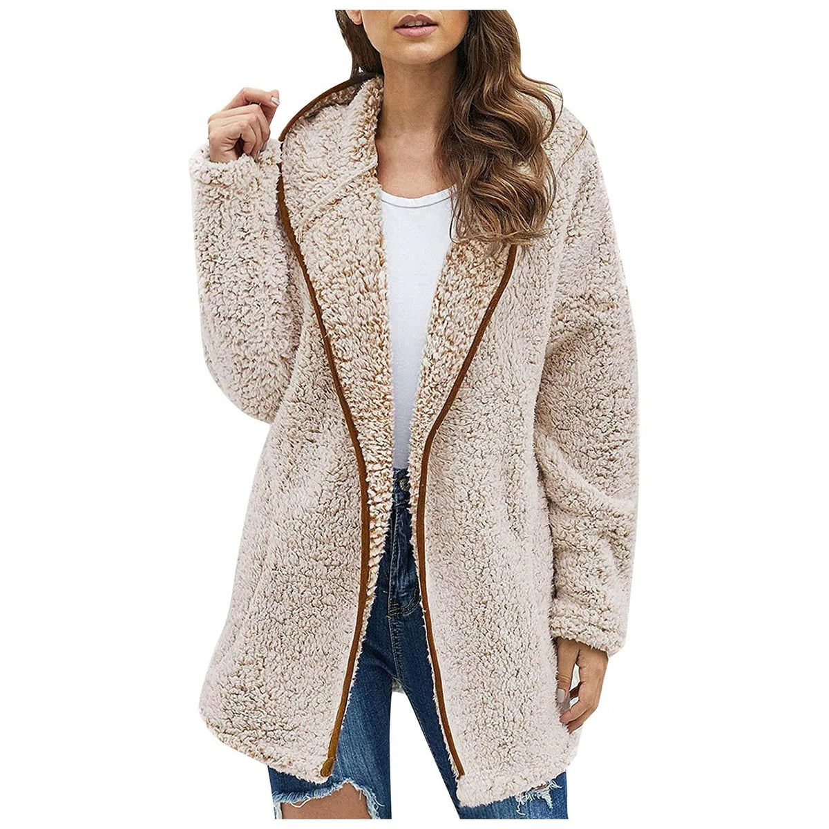 Modny Długi Polarowy Damski Sweter - Luna-Khaki-S-Trend Polska