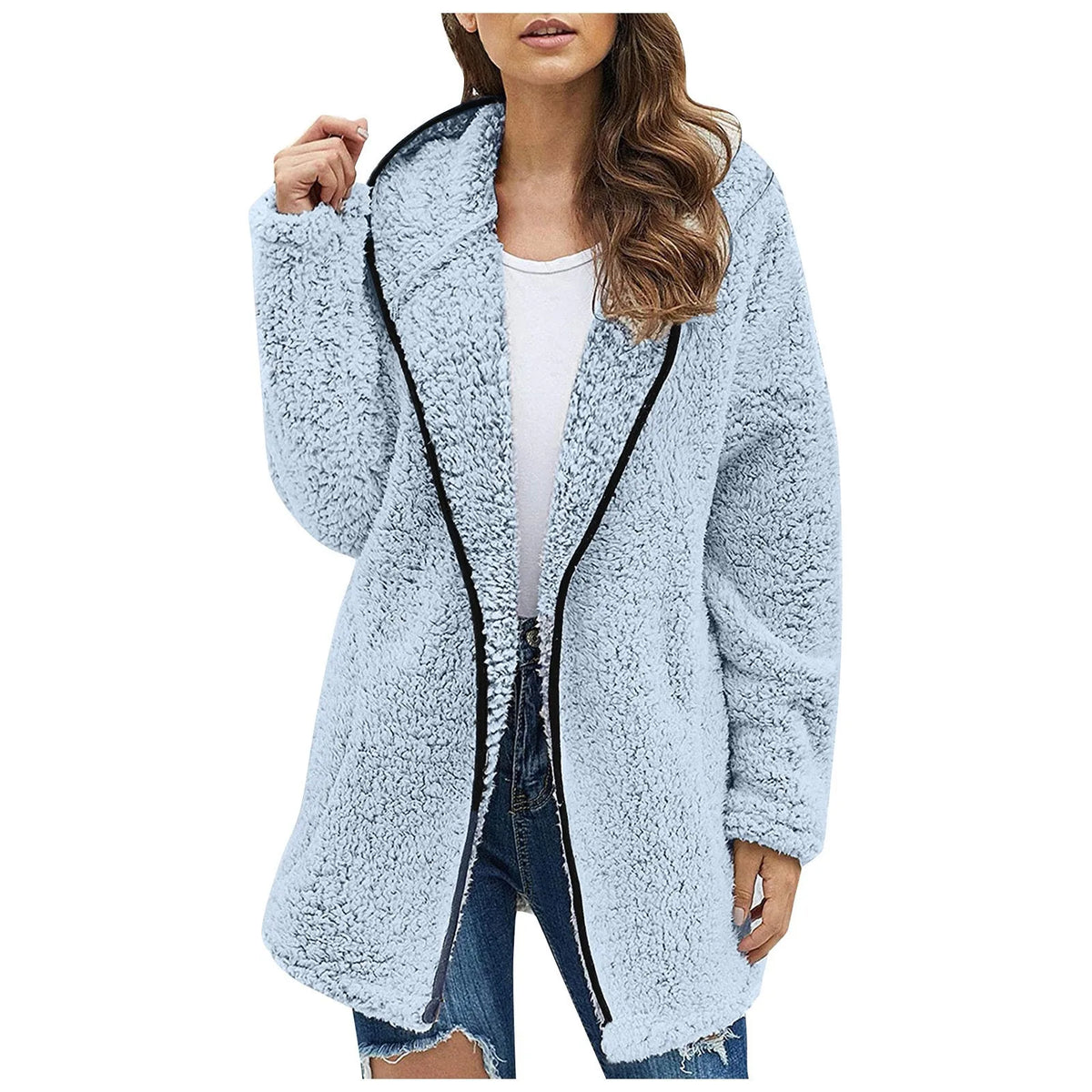 Modny Długi Polarowy Damski Sweter - Luna-Niebieski-S-Trend Polska