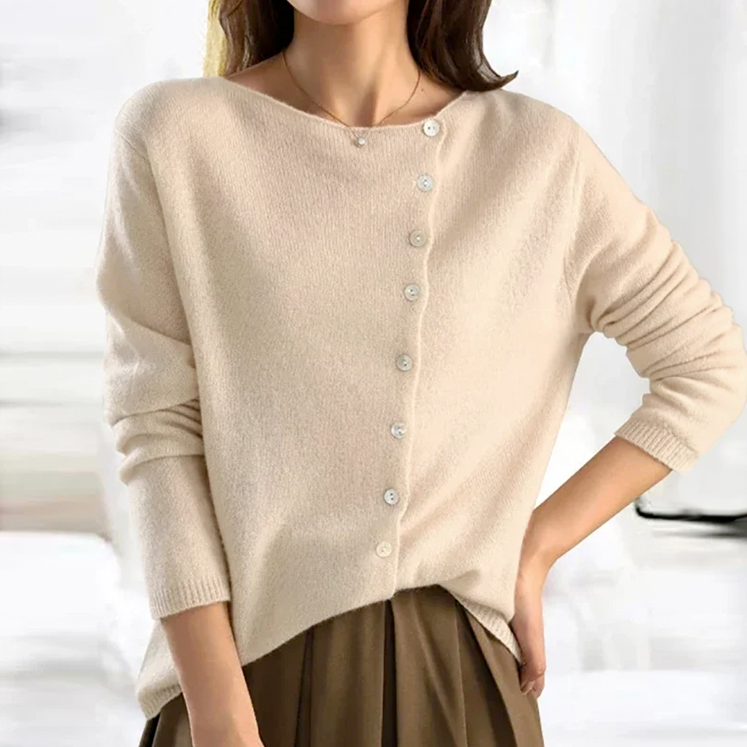 Modny sweter damski z dekoltem w serek - Sienna-Beżowy-XS-Trend Polska