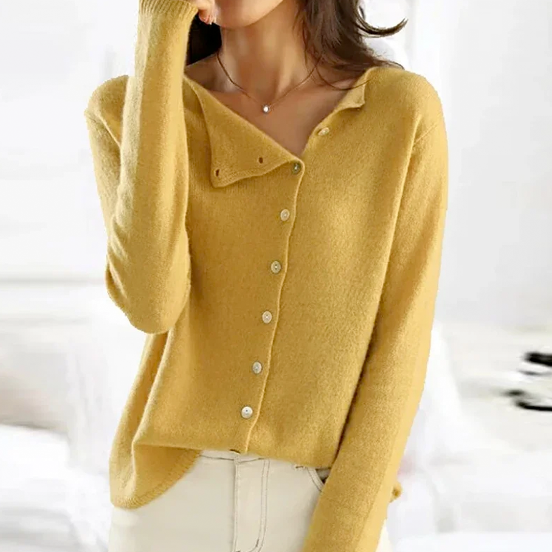 Modny sweter damski z dekoltem w serek - Sienna-Żółty-XS-Trend Polska