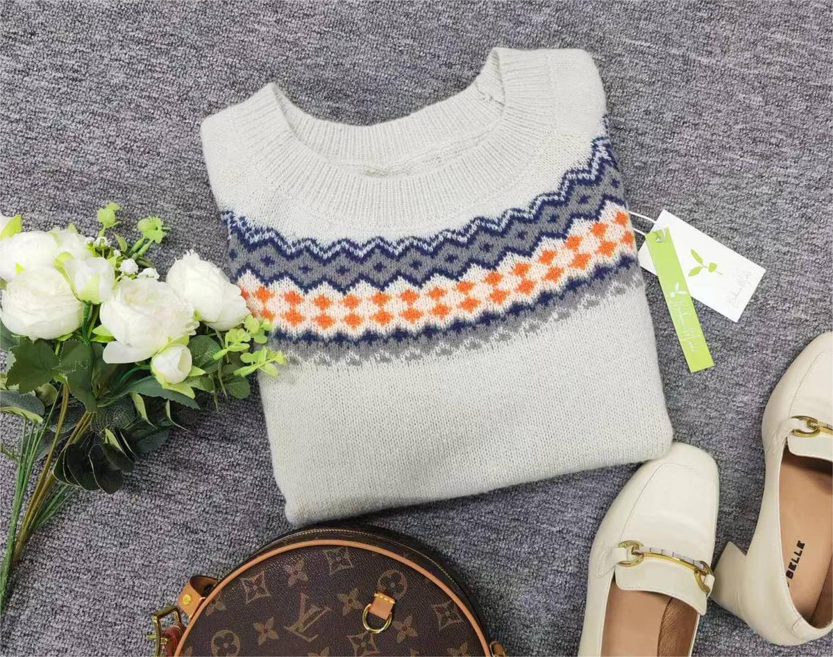 Skandynawski Trendowy Sweter z Żywej Nadrukiem - NordicChic-S-Trend Polska