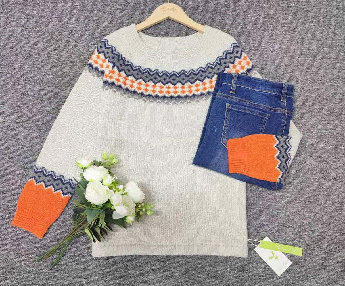 Skandynawski Trendowy Sweter z Żywej Nadrukiem - NordicChic-S-Trend Polska