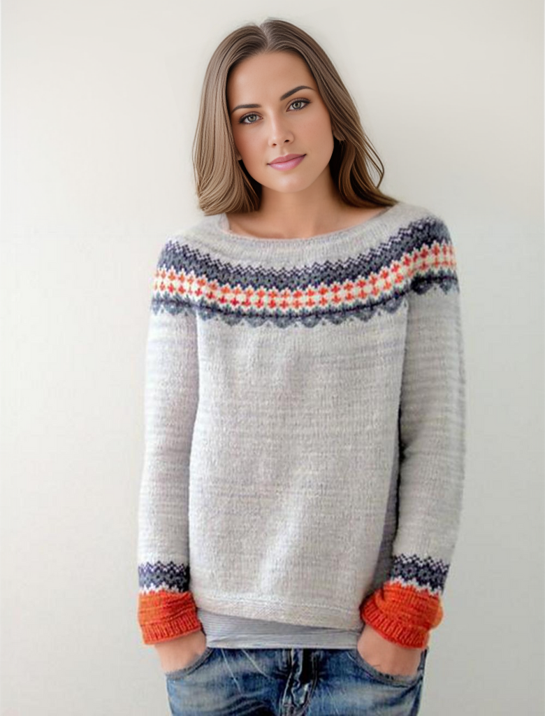 Skandynawski Trendowy Sweter z Żywej Nadrukiem - NordicChic-S-Trend Polska