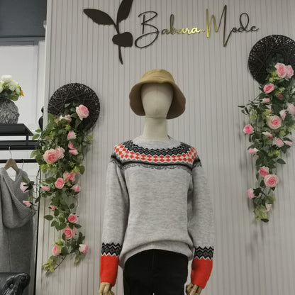 Skandynawski Trendowy Sweter z Żywej Nadrukiem - NordicChic-S-Trend Polska