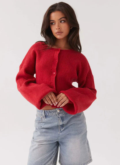 Stylowy Czerwony Damski Sweter - Clarella-XS-Trend Polska