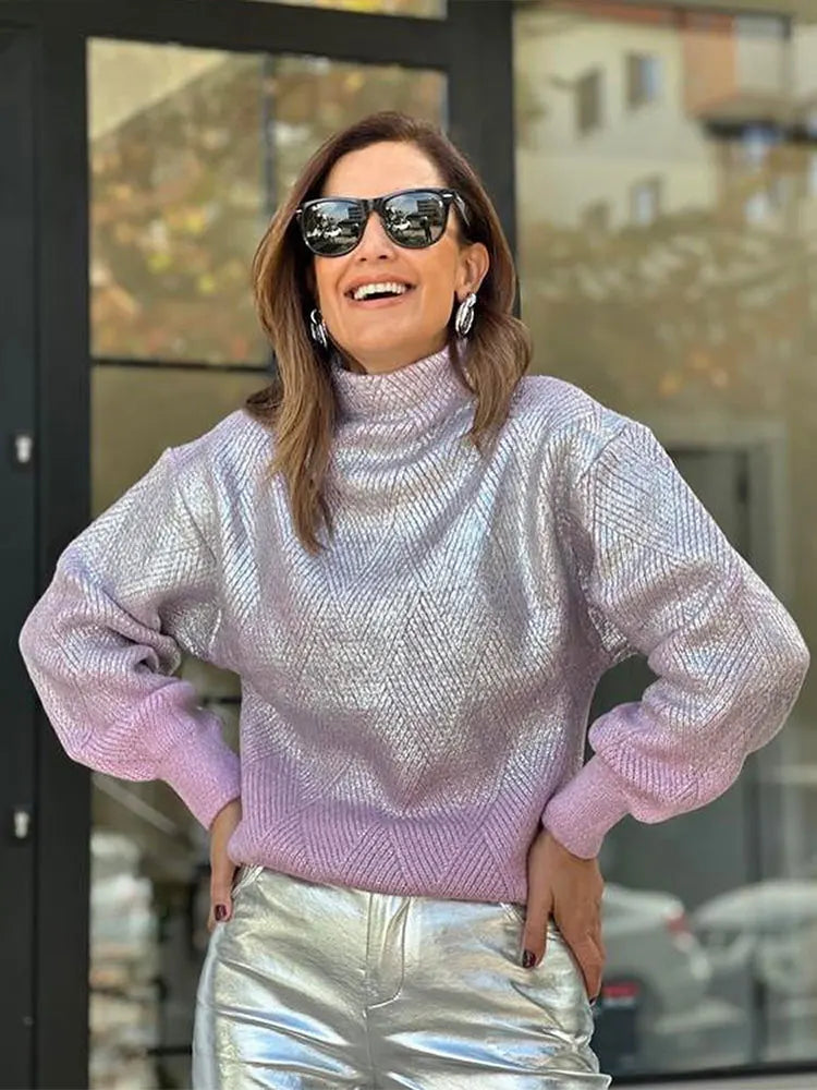 Stylowy sweter damski z kolorowym gradientem - Camille-Fioletowy-S-Trend Polska