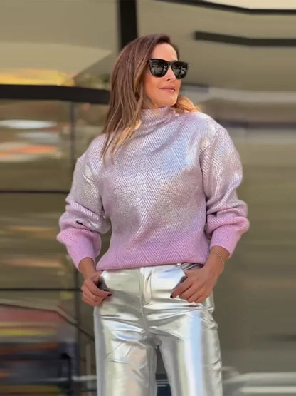 Stylowy sweter damski z kolorowym gradientem - Camille-Fioletowy-S-Trend Polska