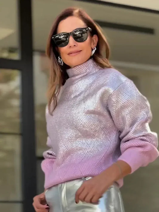 Stylowy sweter damski z kolorowym gradientem - Camille-Fioletowy-S-Trend Polska
