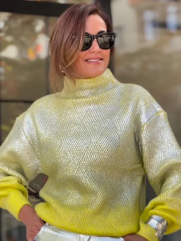 Stylowy sweter damski z kolorowym gradientem - Camille-Żółty-S-Trend Polska