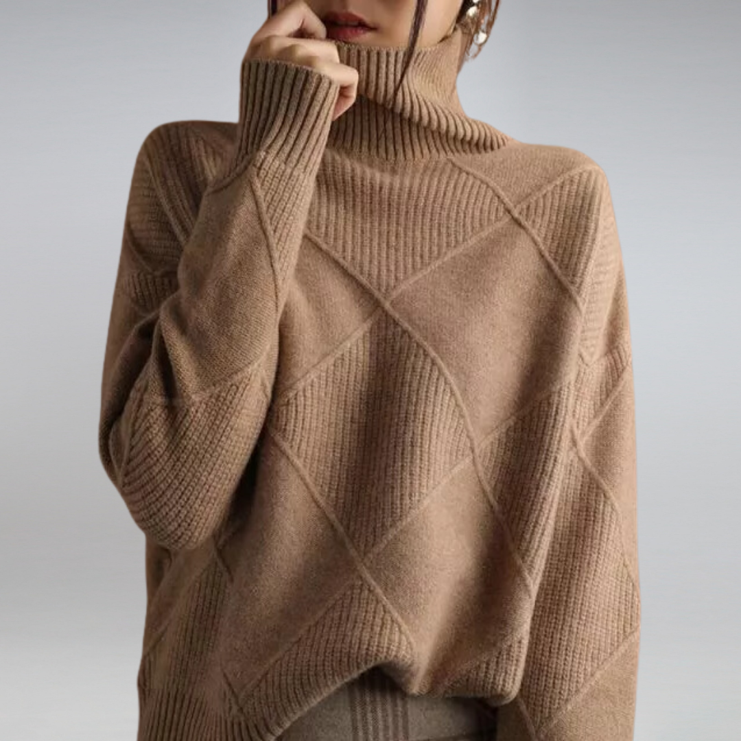 Stylowy sweter z golfem dla kobiet - Isabella-Brązowy-S-Trend Polska