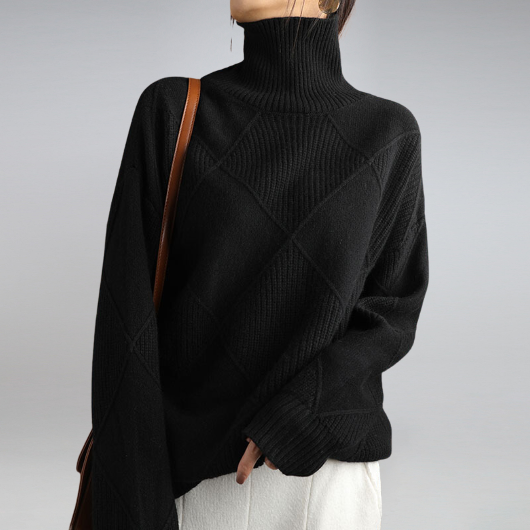 Stylowy sweter z golfem dla kobiet - Isabella-Czarny-S-Trend Polska