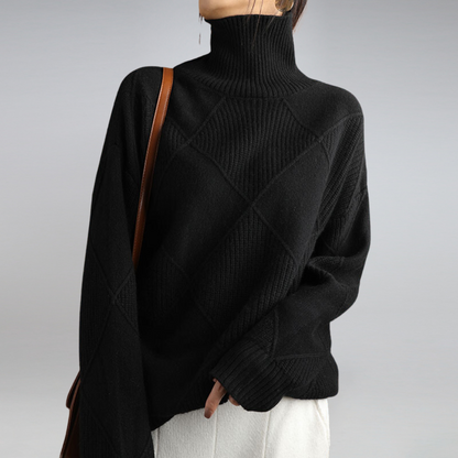 Stylowy sweter z golfem dla kobiet - Isabella-Czarny-S-Trend Polska