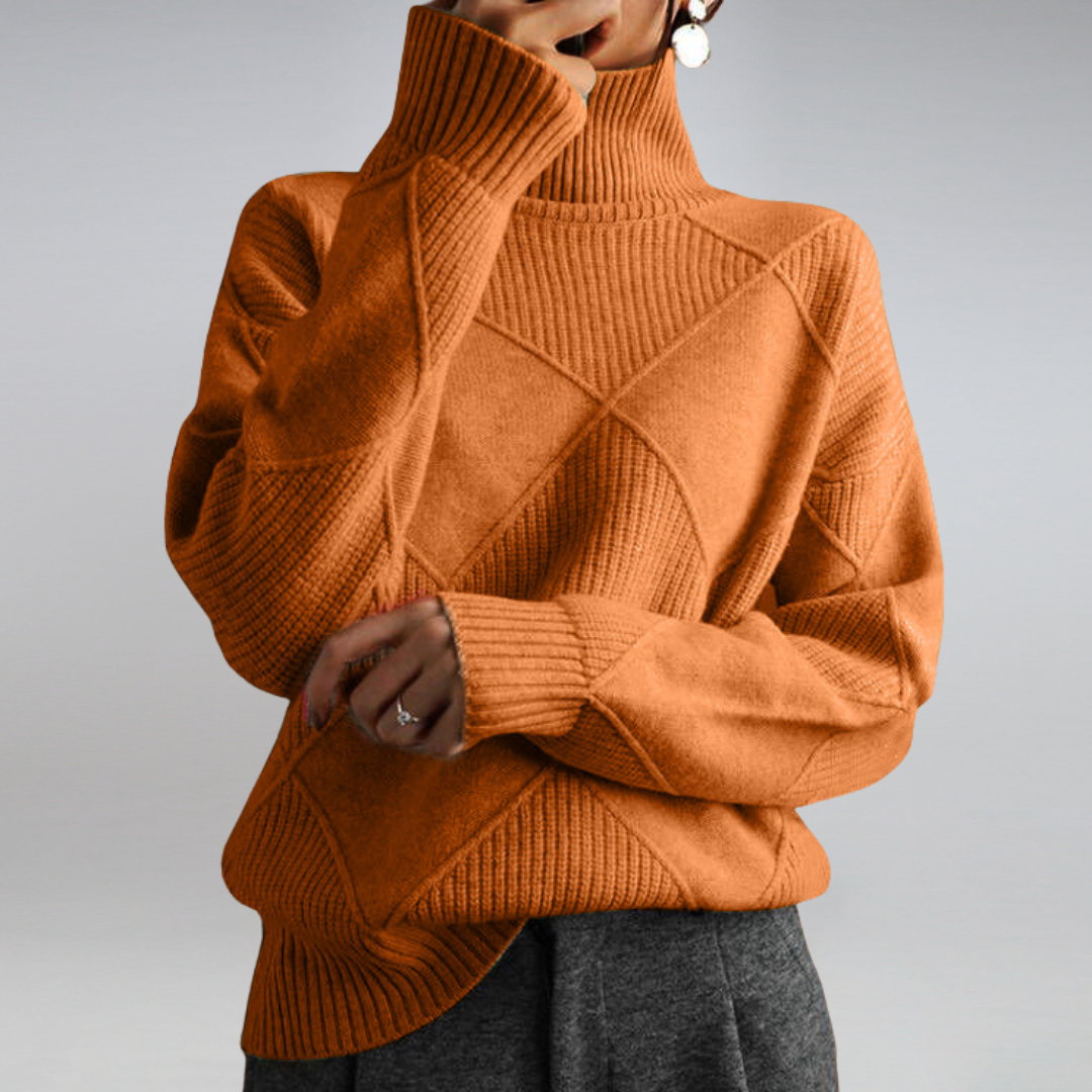 Stylowy sweter z golfem dla kobiet - Isabella-Pomarańczowy-S-Trend Polska