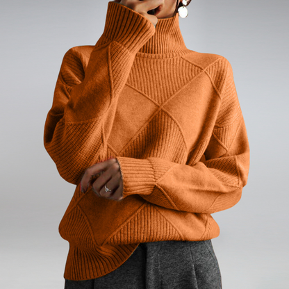 Stylowy sweter z golfem dla kobiet - Isabella-Pomarańczowy-S-Trend Polska