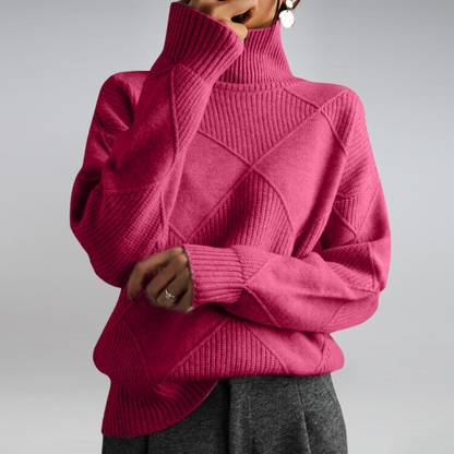 Stylowy sweter z golfem dla kobiet - Isabella-Różowy-S-Trend Polska
