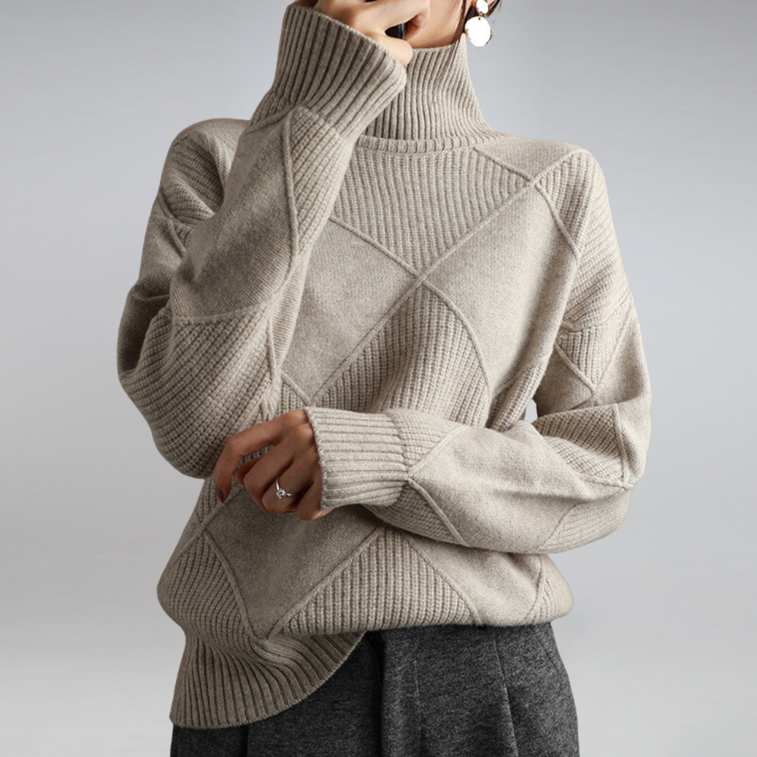 Stylowy sweter z golfem dla kobiet - Isabella-Szary-S-Trend Polska