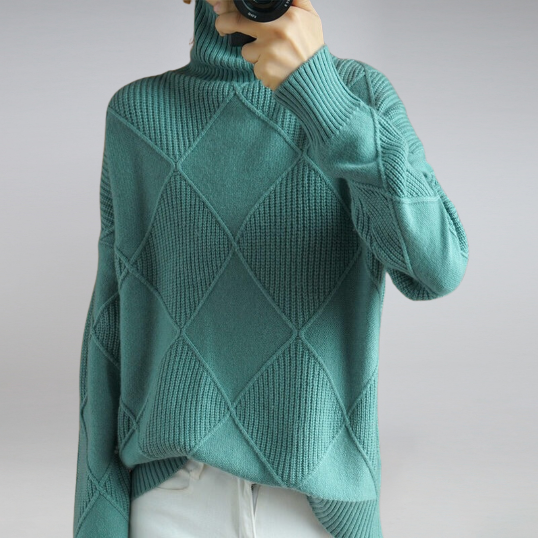 Stylowy sweter z golfem dla kobiet - Isabella-Zielony-S-Trend Polska