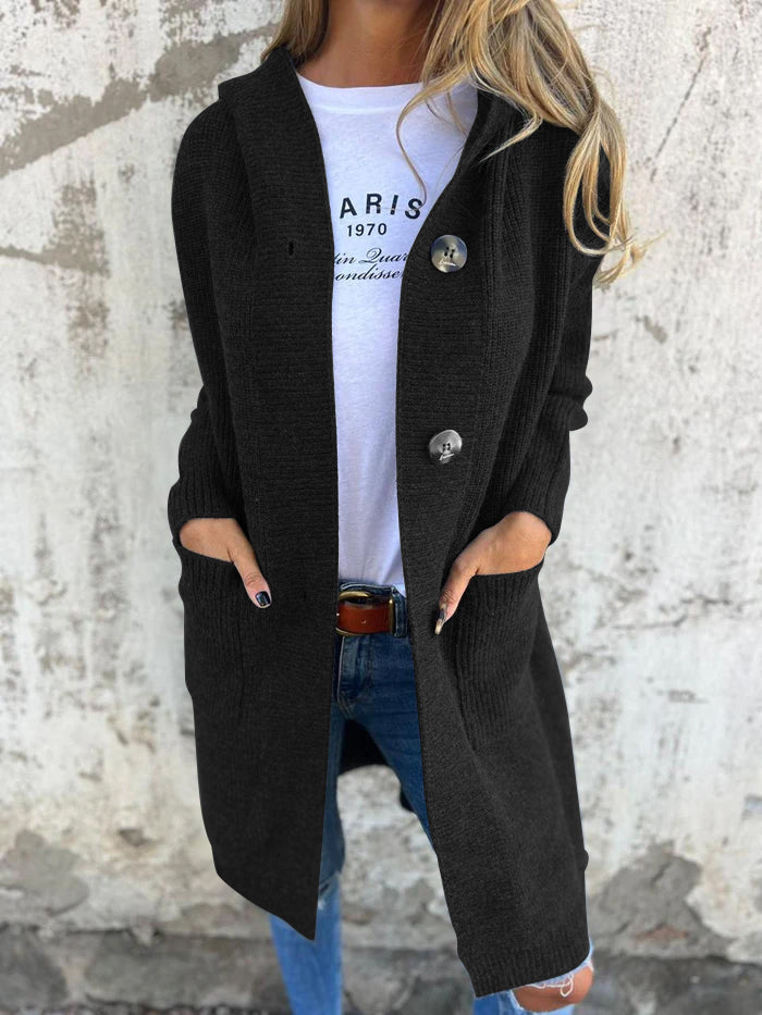Sweter długi damski z kapturem - Liv-Czarny-S-Trend Polska