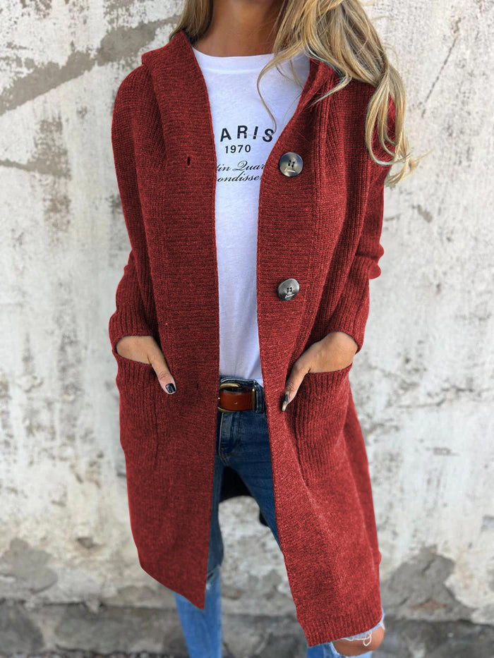 Sweter długi damski z kapturem - Liv-Czerwony-S-Trend Polska