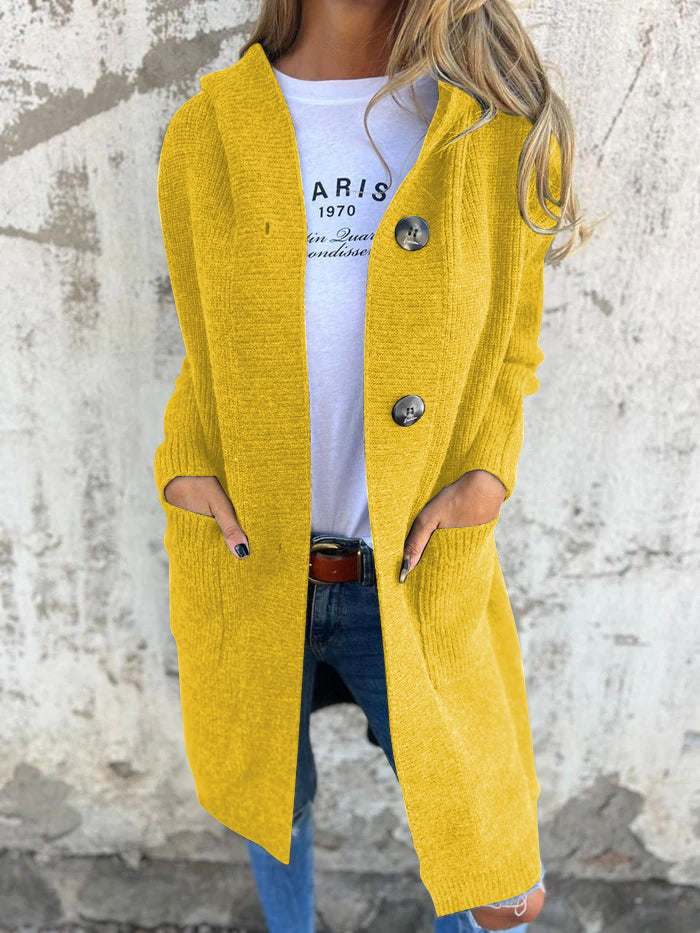 Sweter długi damski z kapturem - Liv-Żółty-S-Trend Polska