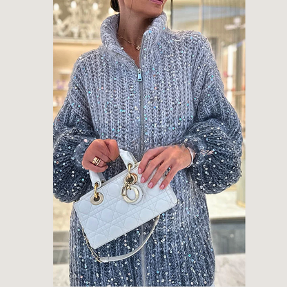 Świąteczny dziergany kardigan z cekinami - Viola-Niebieski-S-Trend Polska