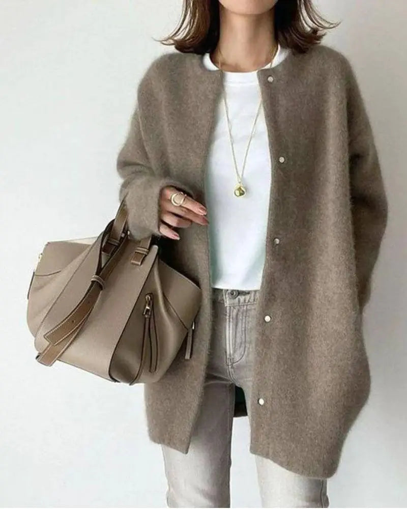 Wol-Mohair Damski sweter - Elise-Ciemnobrązowy-S-Trend Polska