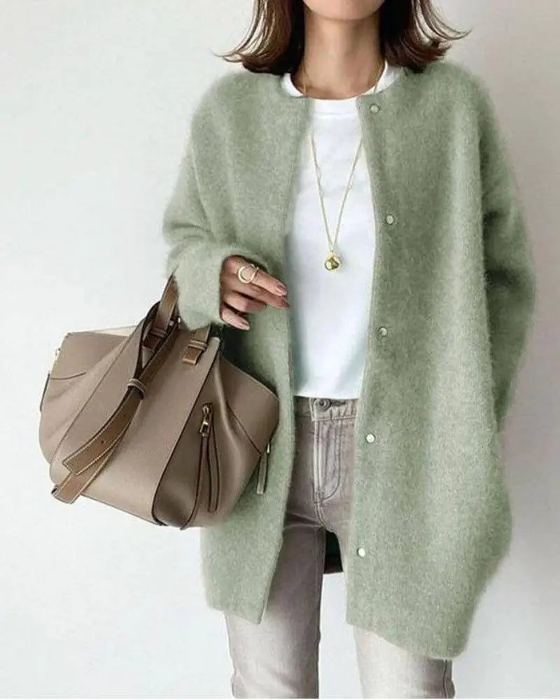 Wygodny damski sweter z wełny i moheru - Eloise-Zielony-S-Trend Polska