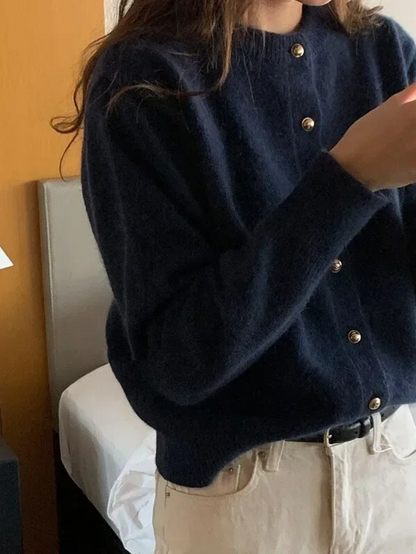 Wygodny Sweter Damski z O-dekoltem - Emilia-Ciemnoniebieski-S-Trend Polska